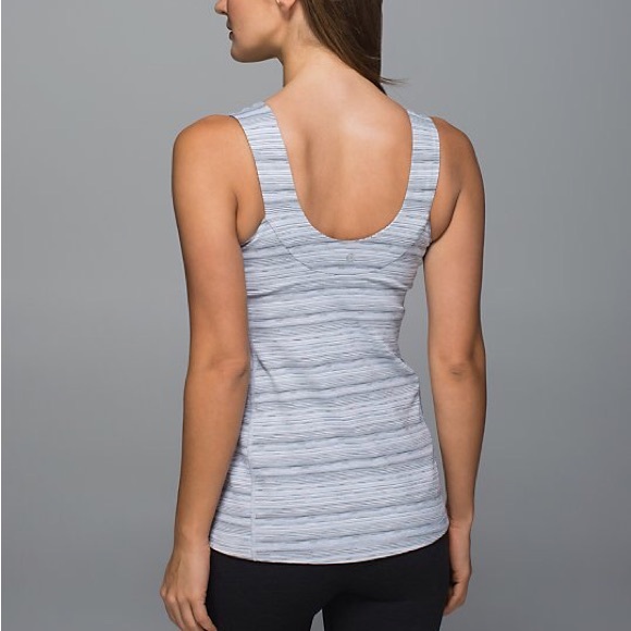 Lululemon Scoop Neck Low Back Mini Cyber Stripe White Silver Fox Tank 10 - Picture 12 of 16